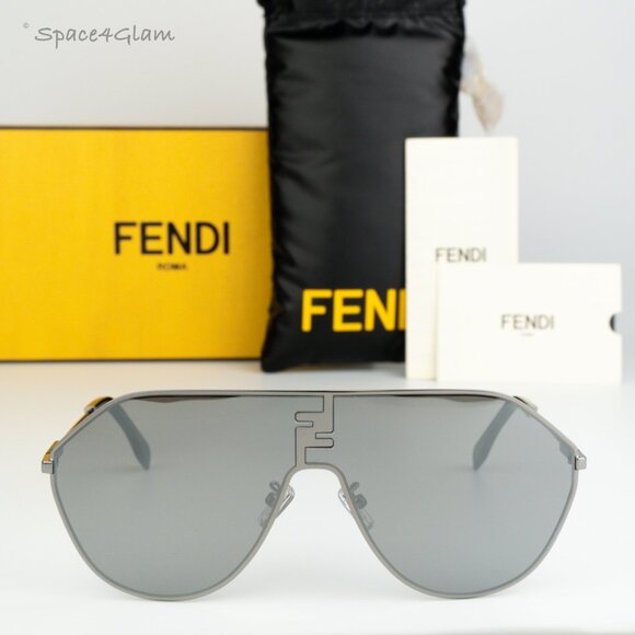 Fendi Men Sunglasses Ruthenium Smoke Mirror Round FE40080U FF MATCH 12C NEW - Picture 1 of 10